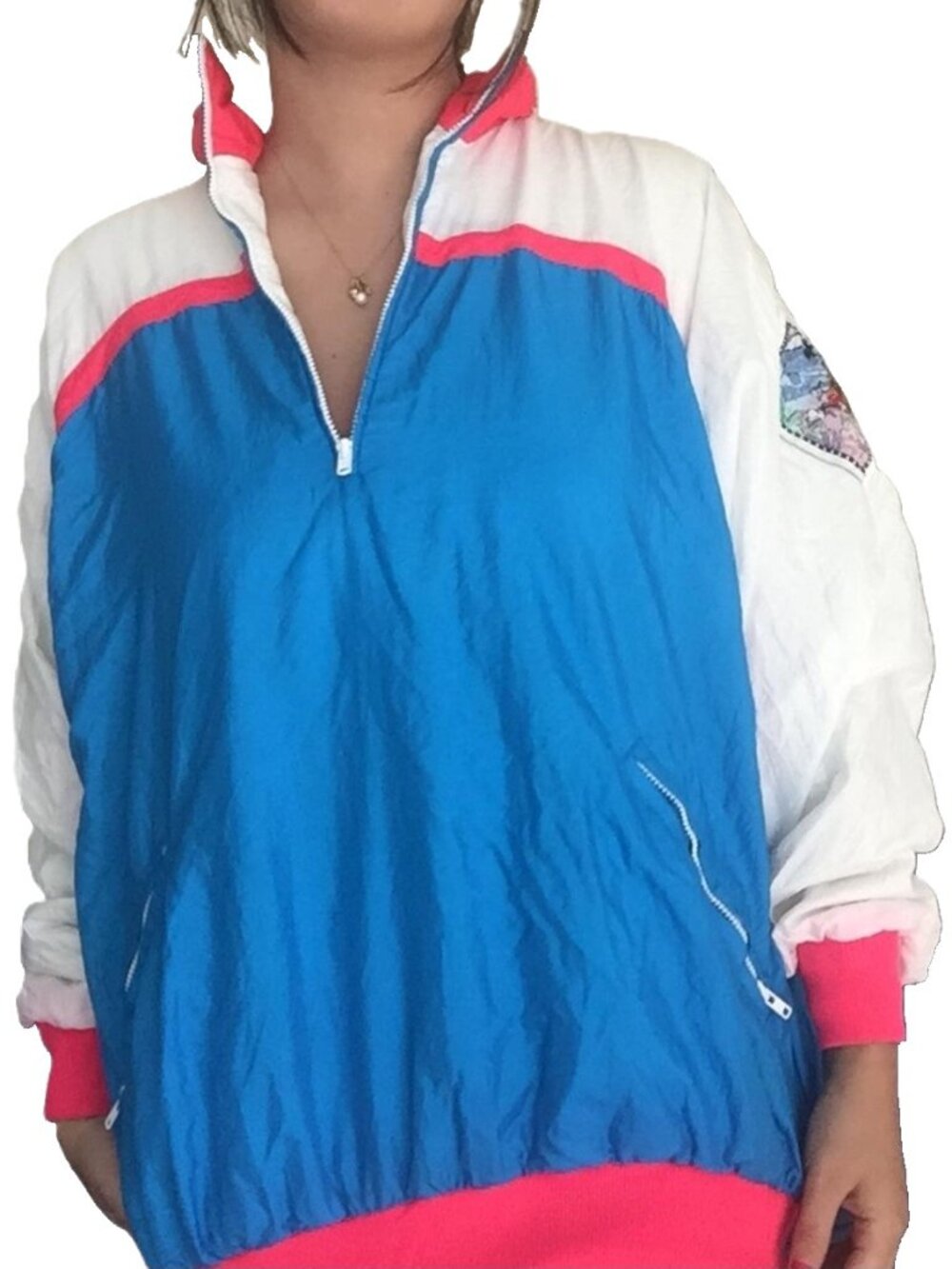ＨＯＴＤＯＧＧＥＲ "Classic Era" 90s Windbreaker ¼ Zip Pullover Jacket ❤️🤍💙